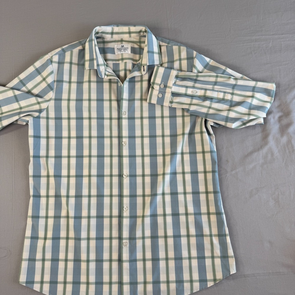 Mizzen+Main Shirt XL Mens White Green Blue‎ Check Leeward Performance Trim Fit